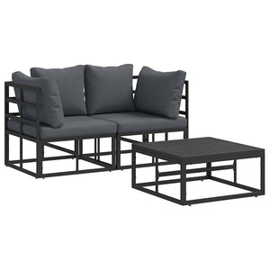 Schwarzes 3-teiliges Gartensofa-Set