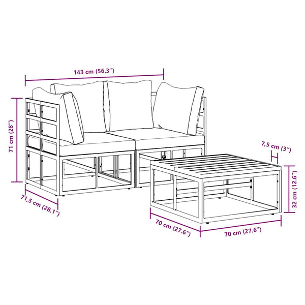 Schwarzes 3-teiliges Gartensofa-Set