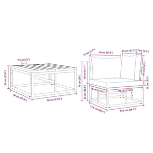 Schwarzes 3-teiliges Gartensofa-Set