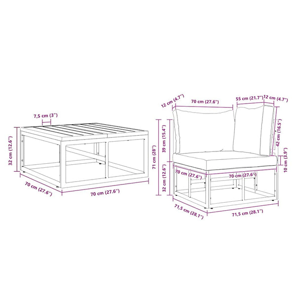 Schwarzes 3-teiliges Gartensofa-Set
