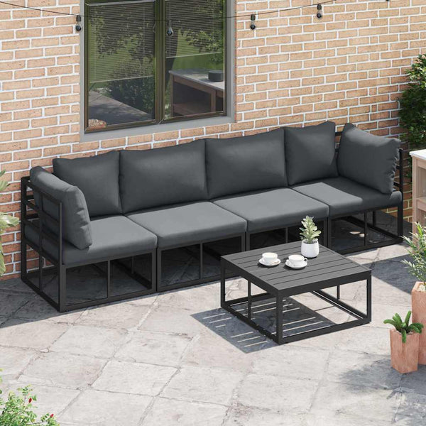 Gartensofa Set 5-teilig Schwarz Metall