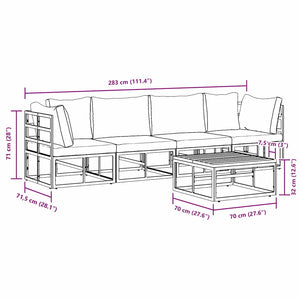 Gartensofa Set 5-teilig Schwarz Metall