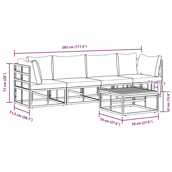 Gartensofa Set 5-teilig Schwarz Metall