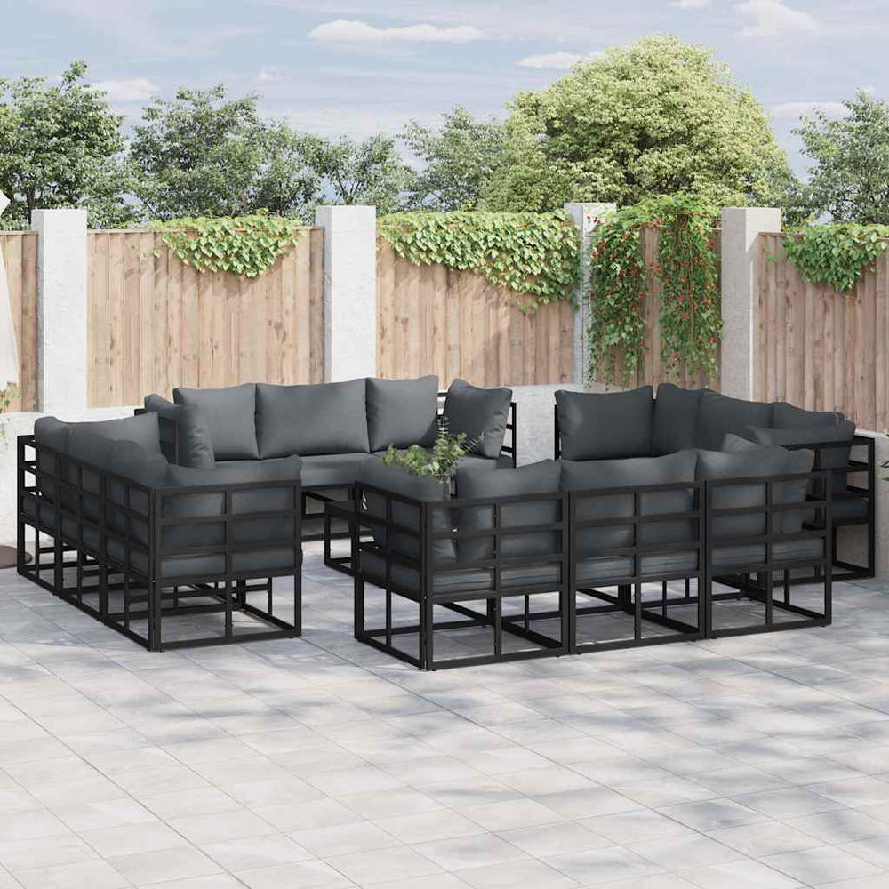 vidaXL Salon de jardin 12 pcs Noir Métal