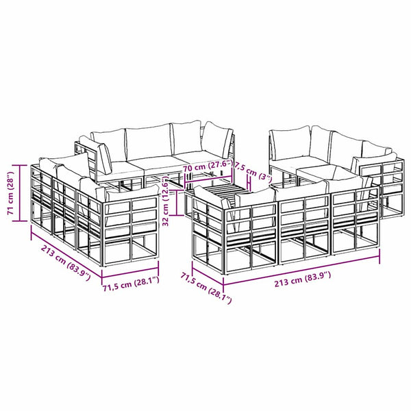 Gartensofa Set 13-teilig Schwarz Metall