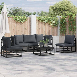 Gartensofa Set Schwarz mit Kissen, 5-teilig