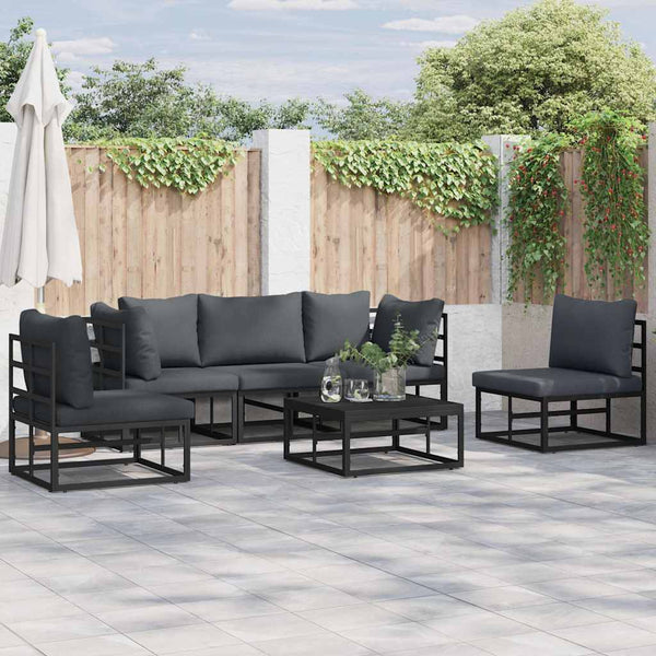 Gartensofa Set Schwarz mit Kissen, 5-teilig