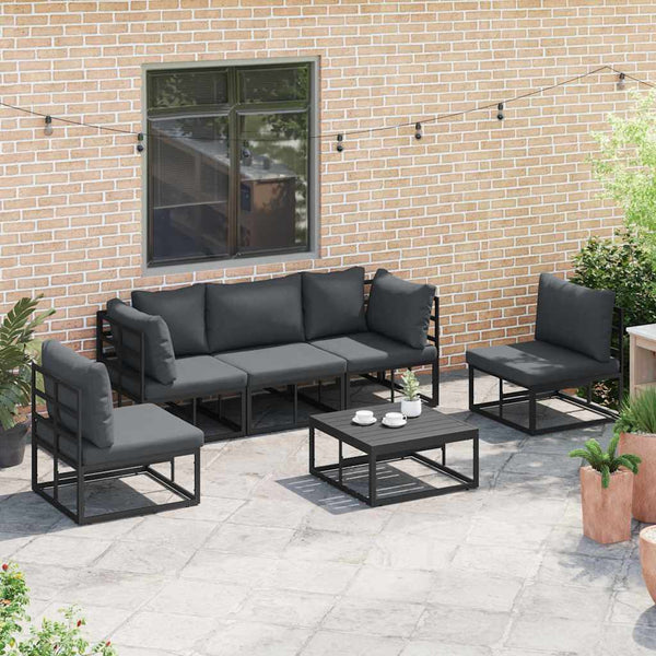 Gartensofa Set Schwarz mit Kissen, 5-teilig