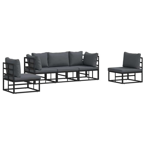 Gartensofa Set Schwarz mit Kissen, 5-teilig