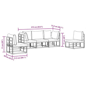 Gartensofa Set Schwarz mit Kissen, 5-teilig