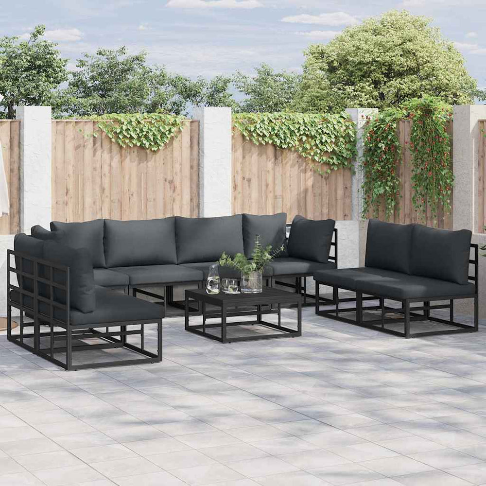 Gartensofa Set Schwarz mit Kissen, 9-teilig