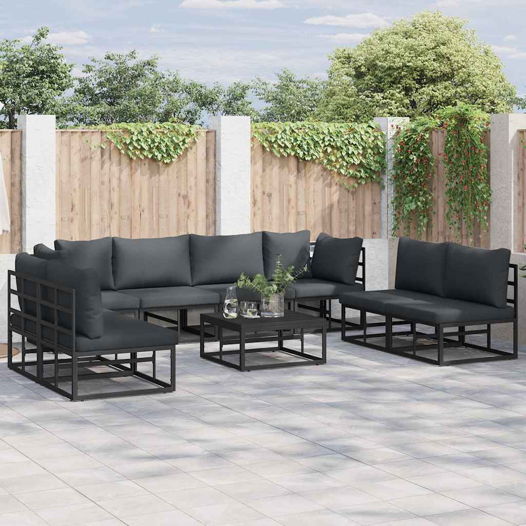 Gartensofa Set Schwarz mit Kissen, 9-teilig