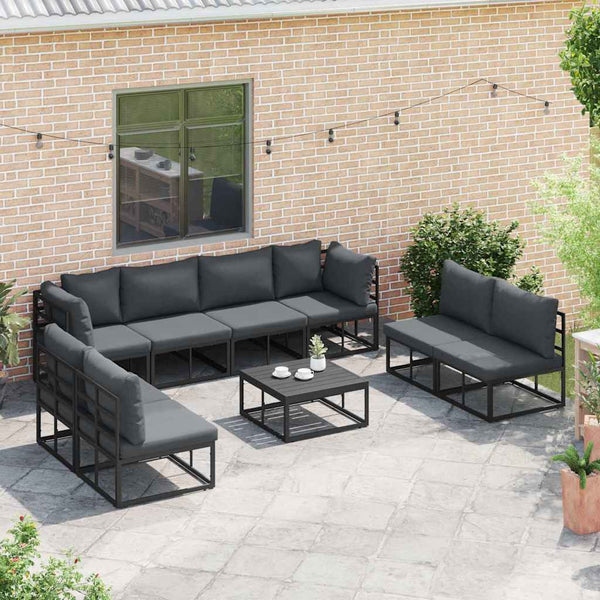 Gartensofa Set Schwarz mit Kissen, 9-teilig