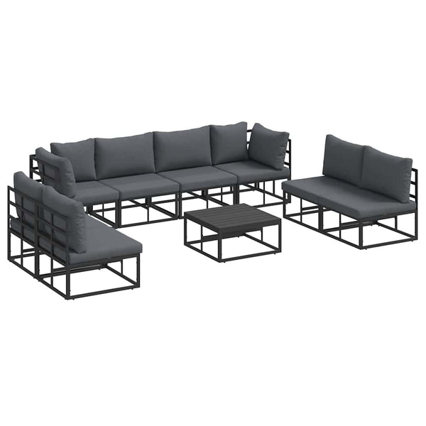 Gartensofa Set Schwarz mit Kissen, 9-teilig