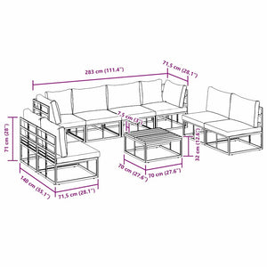 Gartensofa Set Schwarz mit Kissen, 9-teilig