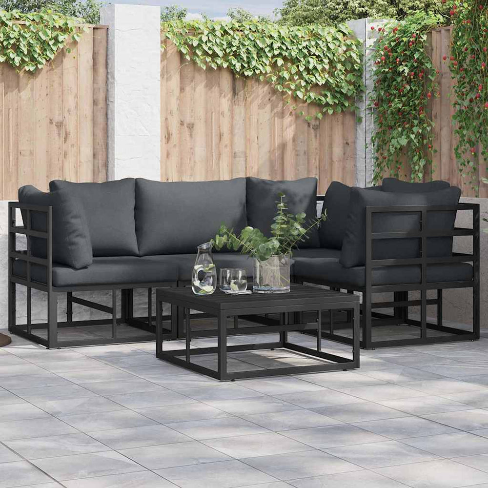 vidaXL Salon de jardin avec coussins 4 pcs Noir Aluminium