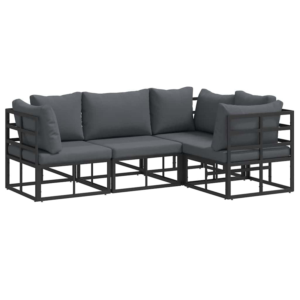 vidaXL Salon de jardin avec coussins 4 pcs Noir Aluminium