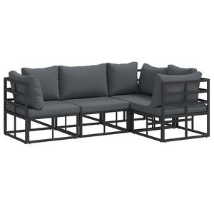 Gartensofa Set Schwarz Aluminium 4-teilig