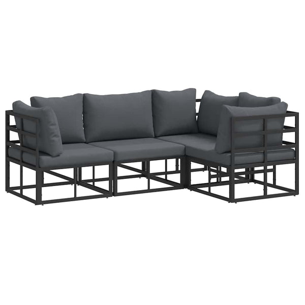 Gartensofa Set Schwarz Aluminium 4-teilig