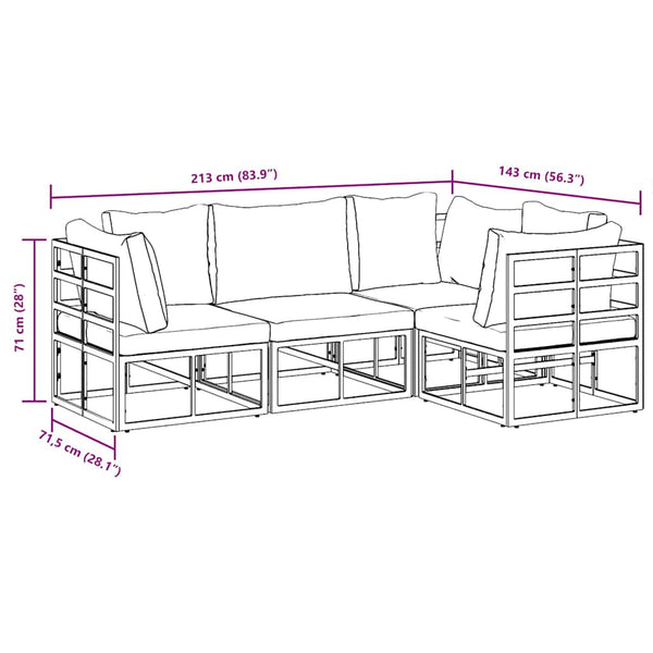 Gartensofa Set Schwarz Aluminium 4-teilig