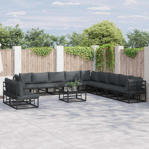 Gartensofa Set Schwarz Aluminium mit Kissen