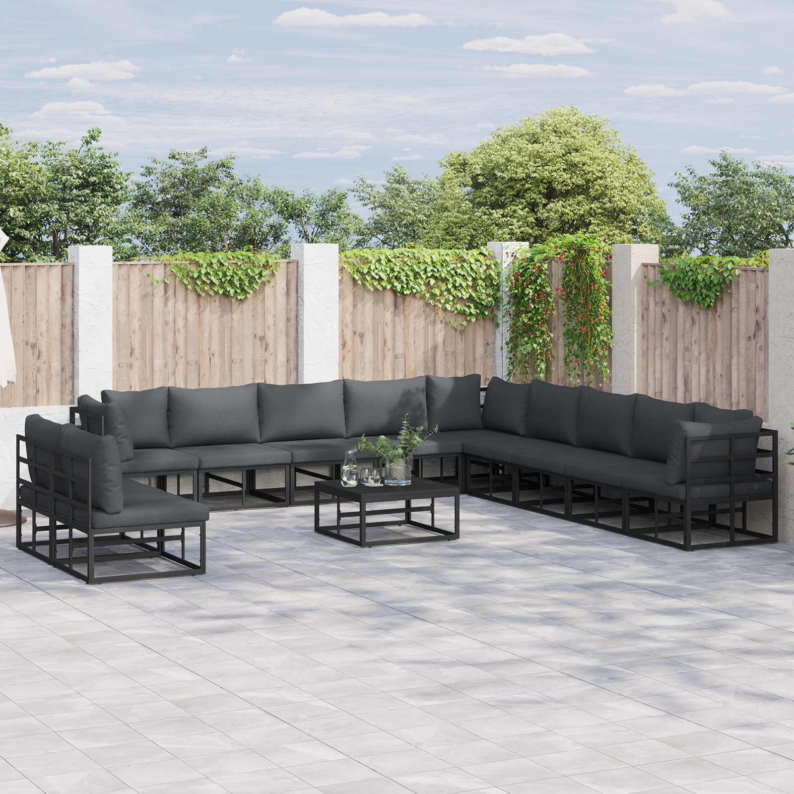 Gartensofa Set Schwarz Aluminium mit Kissen