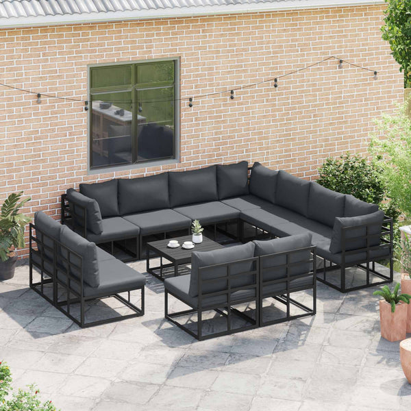 Gartensofa Set Schwarz Aluminium mit Kissen
