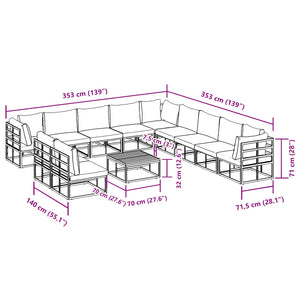 Gartensofa Set Schwarz Aluminium mit Kissen