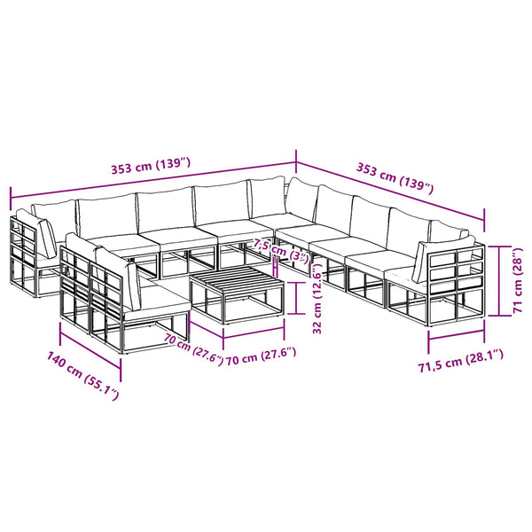 Gartensofa Set Schwarz Aluminium mit Kissen
