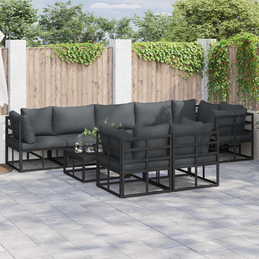 vidaXL Ensemble de canapés de jardin avec coussins 8 pcs Aluminium noir