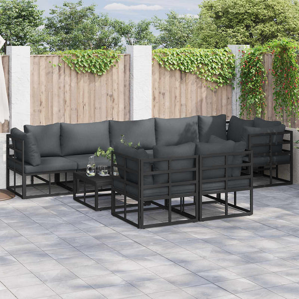 vidaXL Ensemble de canapés de jardin avec coussins 8 pcs Aluminium noir