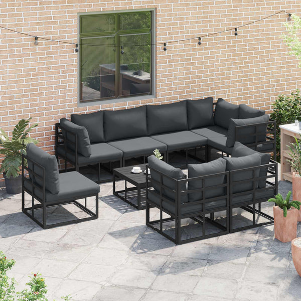 vidaXL Ensemble de canapés de jardin avec coussins 8 pcs Aluminium noir