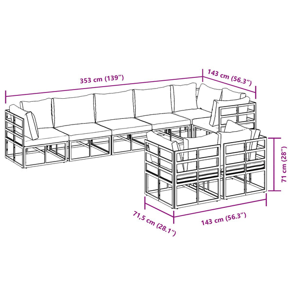 vidaXL Ensemble de canapés de jardin avec coussins 8 pcs Aluminium noir