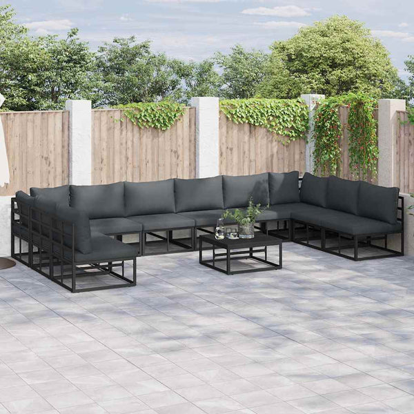 Gartensofa Set Schwarz Aluminium mit Kissen