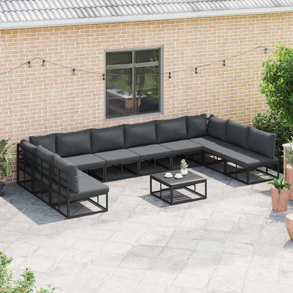 Gartensofa Set Schwarz Aluminium mit Kissen