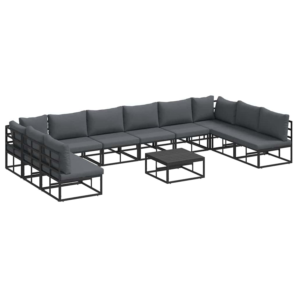 vidaXL Ensemble de canapés de jardin avec coussins 11 pcs Noir Aluminium