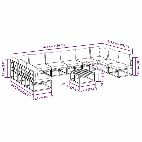 Gartensofa Set Schwarz Aluminium mit Kissen