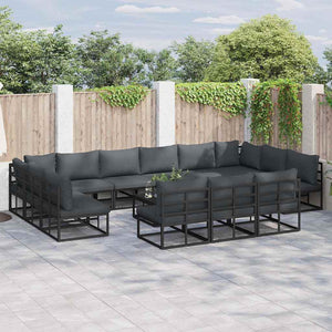 Schwarzes Gartensofa-Set mit Kissen, 14-teilig