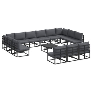 Schwarzes Gartensofa-Set mit Kissen, 14-teilig