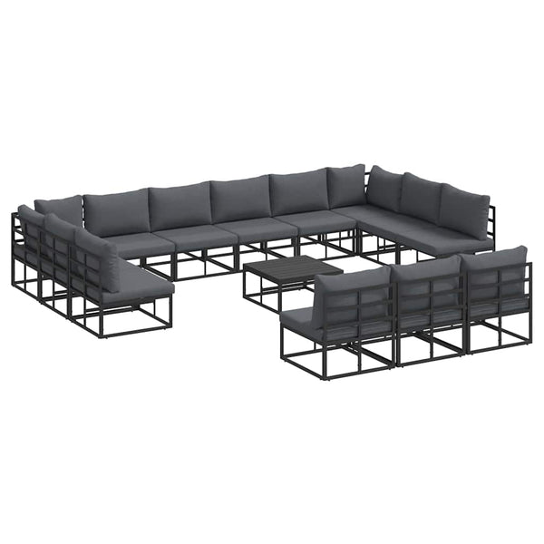 Schwarzes Gartensofa-Set mit Kissen, 14-teilig