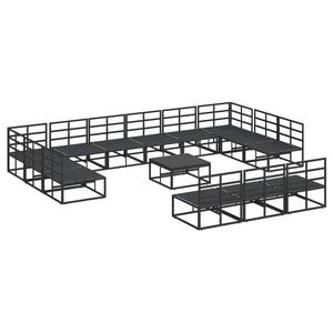 Schwarzes Gartensofa-Set mit Kissen, 14-teilig