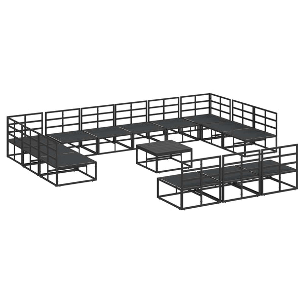 Schwarzes Gartensofa-Set mit Kissen, 14-teilig
