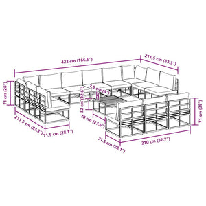Schwarzes Gartensofa-Set mit Kissen, 14-teilig