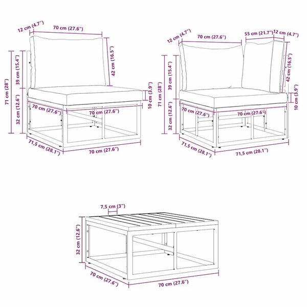 Schwarzes Gartensofa-Set mit Kissen, 14-teilig