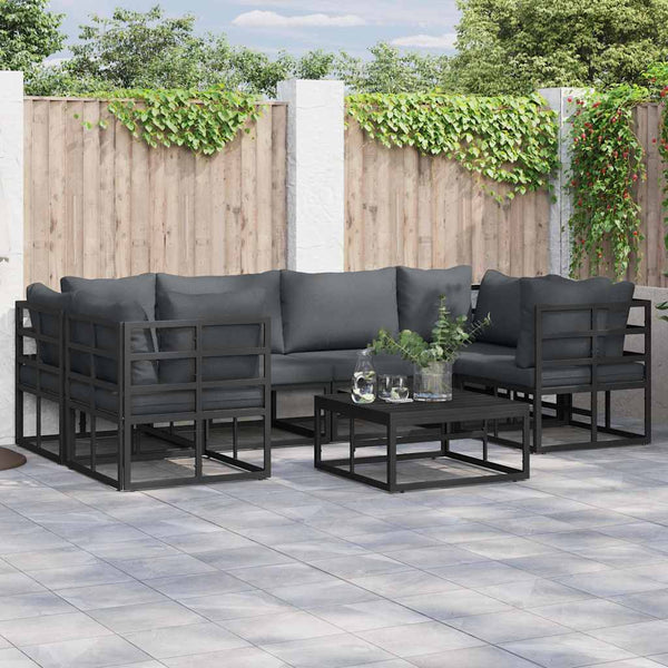 Gartensofa Set Schwarz Aluminium 6-teilig