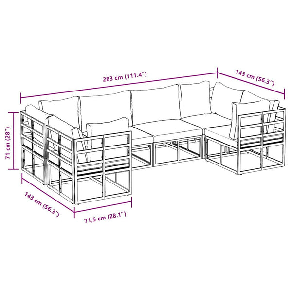Gartensofa Set Schwarz Aluminium 6-teilig
