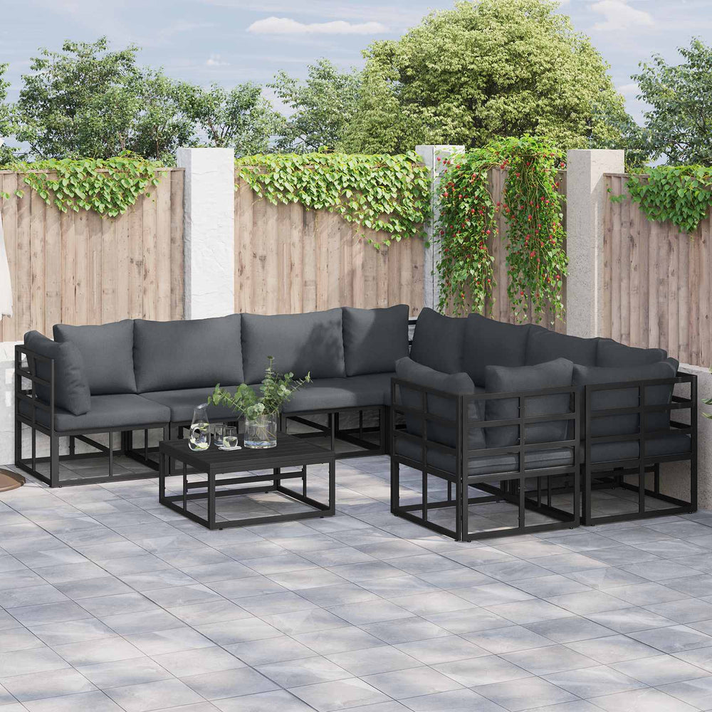 Gartensofa Set 9-teilig mit Kissen Schwarz