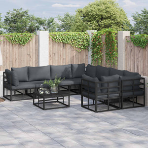Gartensofa Set 9-teilig mit Kissen Schwarz