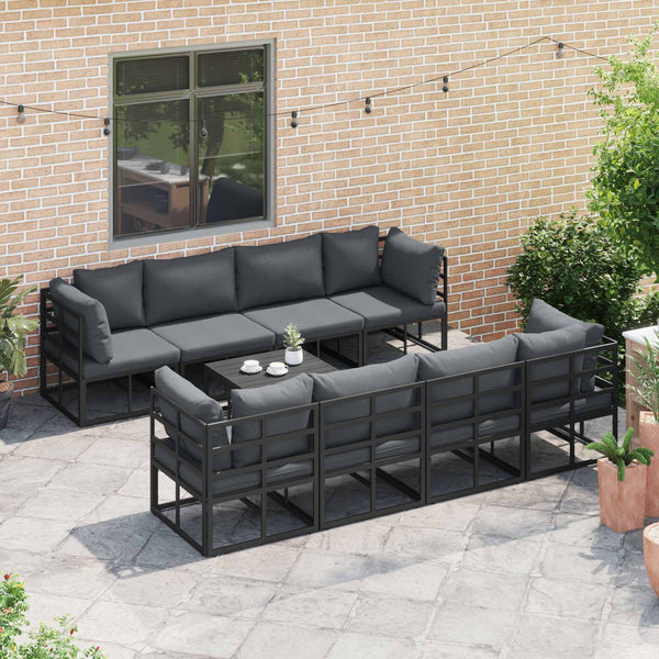 Gartensofa Set 9-teilig mit Kissen Schwarz