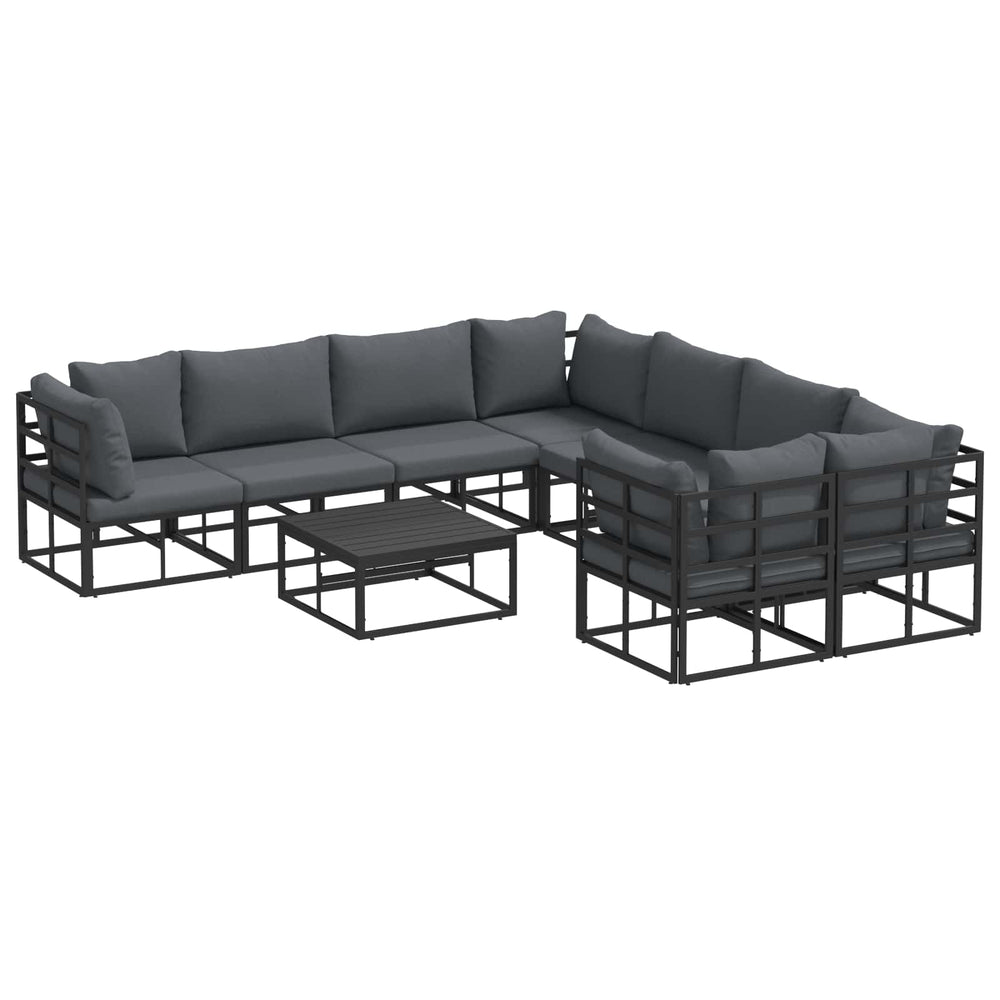 Gartensofa Set 9-teilig mit Kissen Schwarz